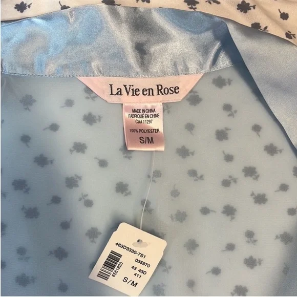 Le Vie en Rose NWT Semi Sheer Robe With Satin & Embroidery - Picture 4 of 6